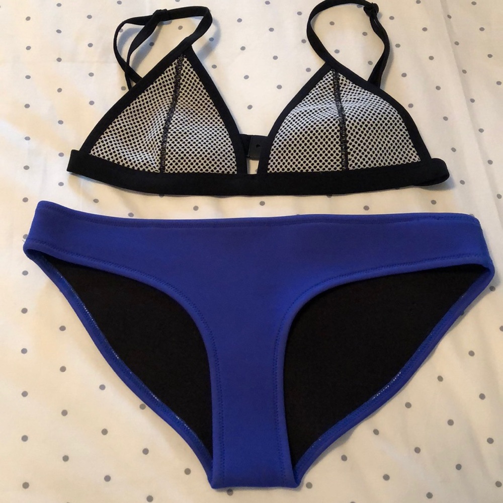 Triangl white mesh and blue bikini